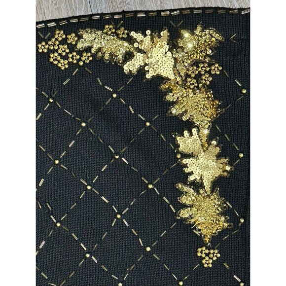 Victoria Harbour black gold embellished sequin beaded holiday sweater L - Picture 6 of 9